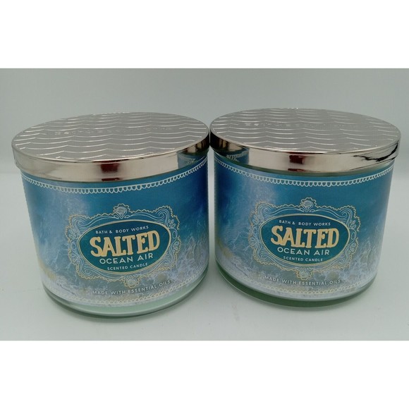 Lot Of 2 Bath & Body Works White Barn Salted Ocean Air 3-Wick Candles 14.5 oz - Picture 1 of 4